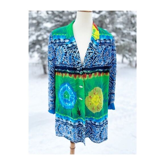 80s Platinum by Dorothy Schoelen Pop Art Chiffon Jacket Blazer Mixed Print Neon - Picture 1 of 13
